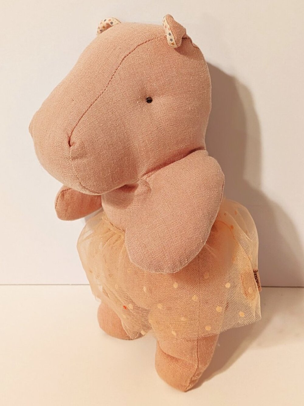 Maileg Safari Friends Hippo with Skirt Small Rose Linen Plush Stuffed Animal 9"